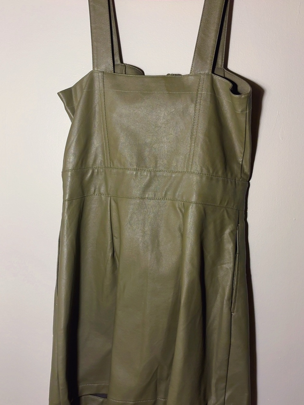 Olive Green Faux Leather Mini Dress
